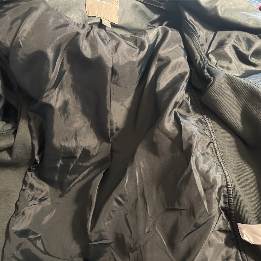 Maurice’s dark green faux leather zip up jacket with stretch sides and arms. - Picture 4 of 6
